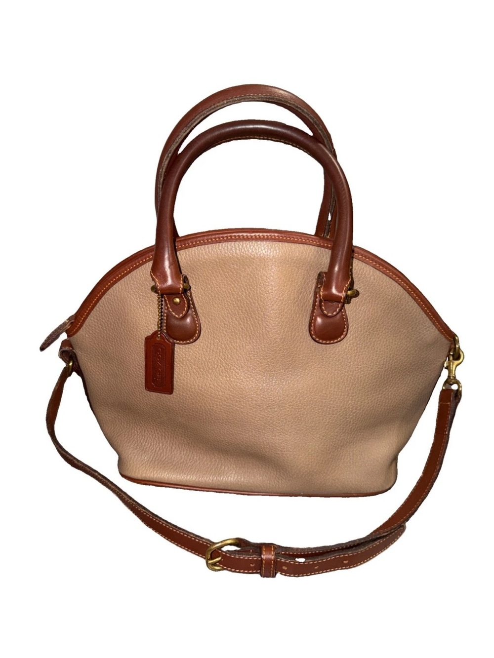 Vintage COACH Sheridan Roswell #4228 Tan Leather Brown Trim Satchel Bag USA